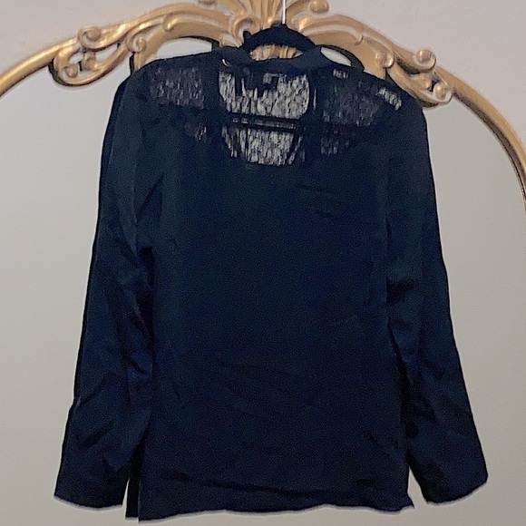 THEORY Long-Sleeve Lace Yoke Tie Neck Top Size S - Picture 7 of 9